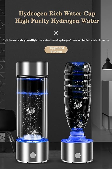 Hydrogen Water Generator, 2-in-1 USB Rechargeable Glass Hydrogen Water Generator Bottle, High-Concentration Up to 1300-1600ppb, for Sport Home Travel Picnic