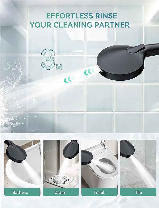 Filtered Shower Head with Handheld, High Pressure 10-Spd Detachable Chrome Showerhead with Stainless Hose, Water Softener Filter Beads for Hard Water - Remove Chlorine, Black