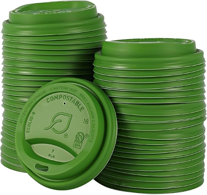 Eco-Products Compostable Coffee Cup Lids, Case of 800, Green Veridian Tops, Fits 8oz Hot Cups, Made from PLA Plastic, A Renewable Material Made from Plants, ASTM, BPI-Certified