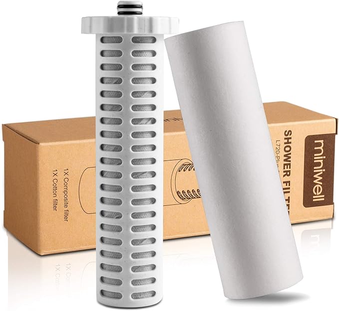miniwell Shower Filter 720-Plus with replaceable cartridges, shower head filter with Double Filters, remove 99% chlorine (z-Replacement- Double filters)