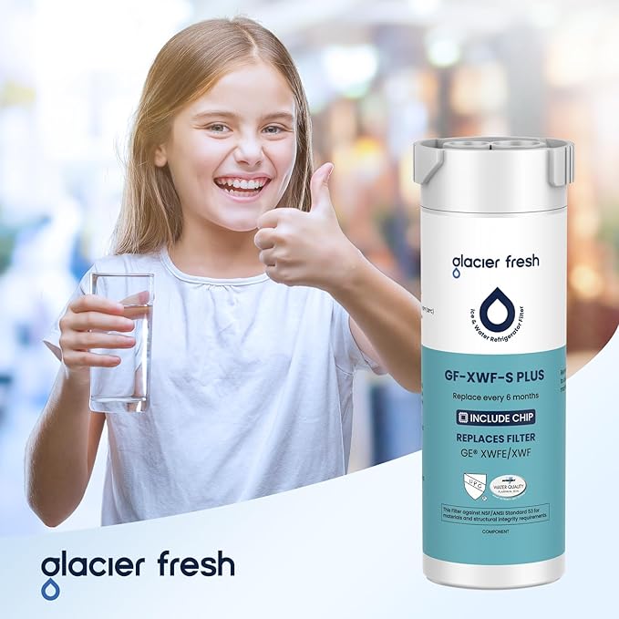 GLACIER FRESH Water Filter Compatible with XWFE (Built-in CHIP), Replacement for GE XWFE, XWF Refrigerator Water Filter NSF/ANSI 53 Certification Pack of 2