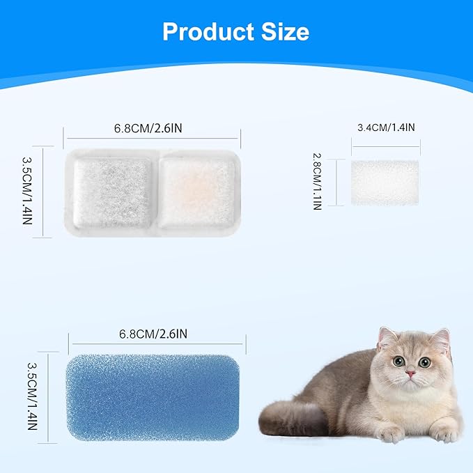 12 Pack Cat Water Filters Replacement for oneisall,Replacement Filters for 67oz/2L Stainless Steel Pet Fountain, Easy to Install and Keep Water Clean for Pet