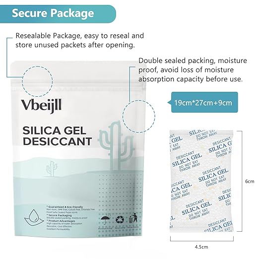 Premium 5 Gram 100 Pcs Desiccant Silica Gel Packets with Color Indicating - Rechargeable Moisture Absorbers for Food Grade Silica Packets for Foods, Seeds, 3D Filaments, Electronics, Safes