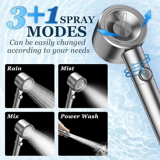 FEELSO Filtered Shower Head with Handheld, High Pressure 4 Spray Showerhead with Filters & Upgraded Anti-clog Nozzles for Hard Water -Remove Chlorine, Reduce Dry Itchy Skin -ON/OFF Switch for Pet Bath