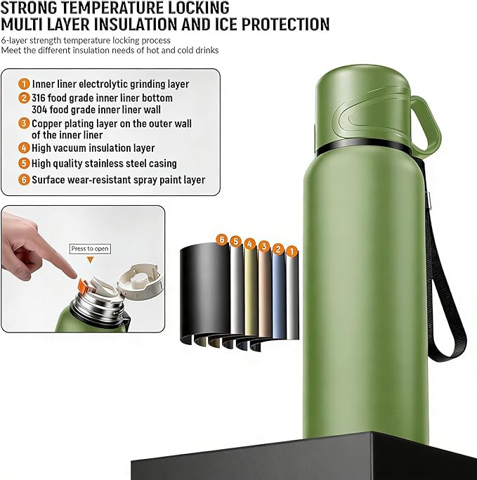 Double wall vacuum Leakproof stainless steel wide mouth insulated water bottle;tea tumbler with infuser,cup,lid;smart thermoses hot drinks;thermal flask ice coffee with led digital temperature display
