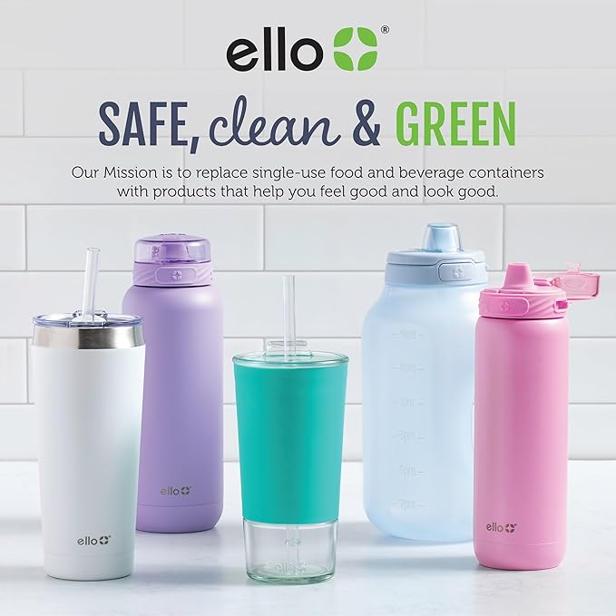 Ello Oasis 18oz Kids Tumbler with Handle & Retracting Straw, 100% Leakproof Reusable Insulated Stainless Steel Cup, Keeps cold for 18 Hours, Cup Holder Friendly, Lavendar Fields
