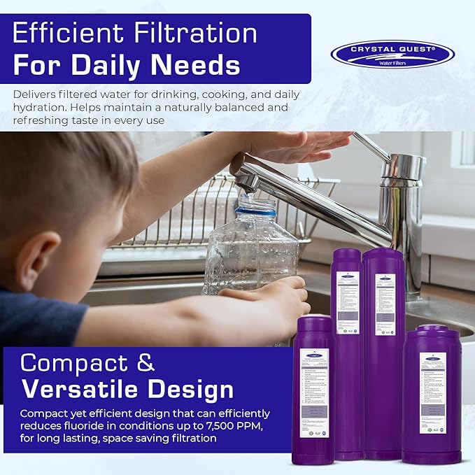 Crystal Quest Smart + Calcium GAC Fluoride Reduction Water Filter Cartridge - 1 Micron - Coconut Shell GAC - Eagle Redox Alloy - Reduces Fluoride & Contaminants - 4-5/8" x 20"