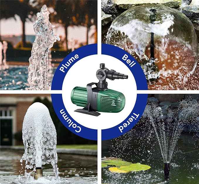 Fish Mate 2300 Submersible Pond Pump with Fountain Kit – Energy Efficient Water Pump for Ponds, Waterfalls & Water Features, Anti Clog Design for Filtration Systems