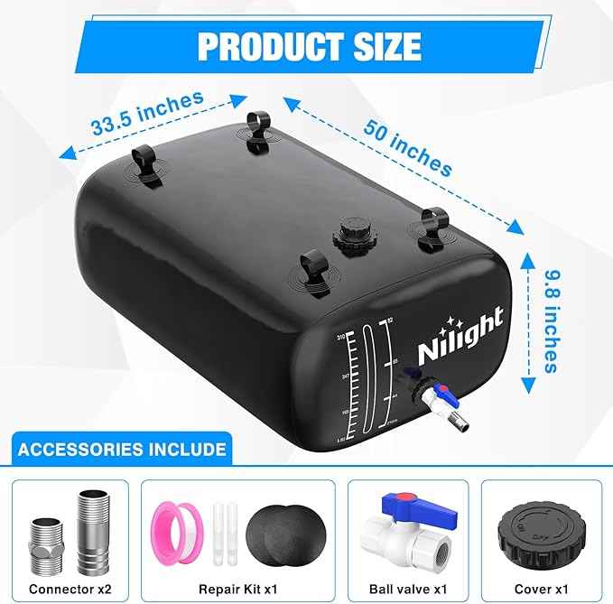 Nilight 87Gal/330L Water Storage Bladder RV Potable Water Bladder Tank Camping 1000D PVC Foldable Collapsible Storage Containers for RV,Carrier,Camping, Agricultural Irrigation,Garden Watering, Black
