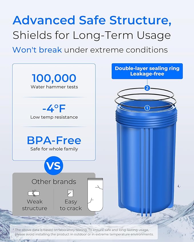 Waterdrop 2 Stage Whole House Water Filter System, with Carbon and Sediment Filter, Highly Reduce Lead, Chlorine, Heavy Metals, PFA, Taste, 5-Stage Filtration, WD-WHF21-PBL, 1" Inlet/Outlet