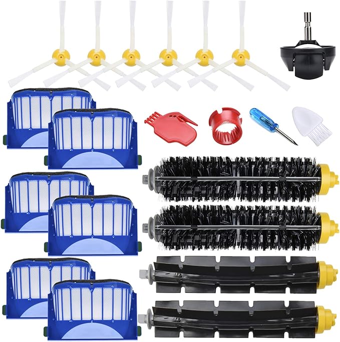Replacement Parts Compatible for irobot Roomba 600 Series 694 695 677 671 690 680 660 650 620 614 595 585 564,2 Bristle & Beater Brushes, 6 Filters, 6 Side Brushes 1 Caster Wheel - AquaVibe