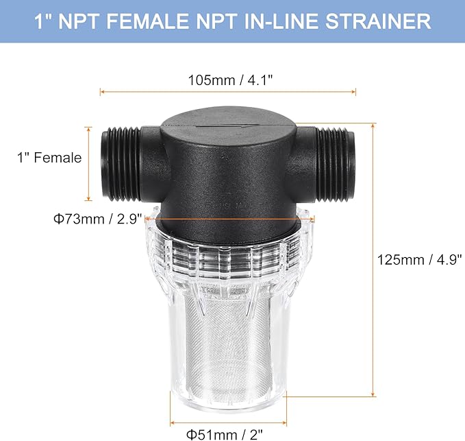 uxcell Pressure Washer Filter 1" NPT Female Thread, Inline Mesh Strainer Attachment, Outlet for Pipe Strainer, Stainless Steel Screen with Sealant Tape (Size:40 Mesh) - AquaVibe