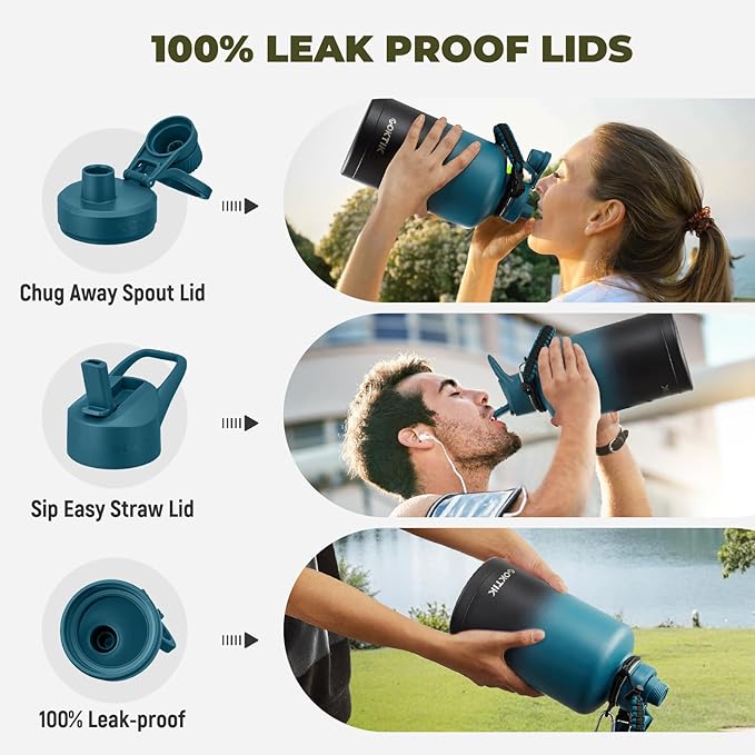 COKTIK 84oz Insulated Water Bottle - Stainless Steel Vacuum Metal, Portable ½ Gallon Large-Capacity Sports Bottle with Straw, Carry Bag and Handle Strap, Ideal for Gym & Hiking（Dark Night)