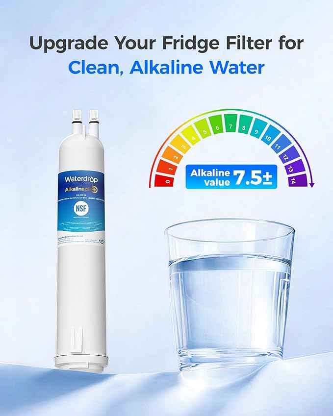 Waterdrop 𝐀𝐥𝐤𝐚𝐥𝐢𝐧𝐞 WD-F08-AL Replacement for 4396841, Everydrop® Filter 3, EDR3RXD1, 4396710, Kenmore® 46-9083, 46-9030, 𝐄𝐧𝐡𝐚𝐧𝐜𝐞𝐬 𝐩𝐇 Refrigerator Water Filter