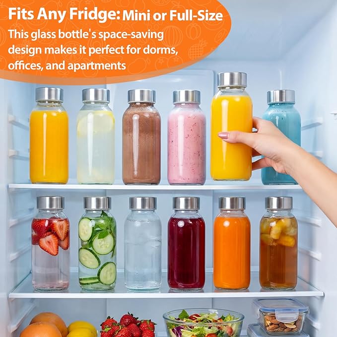 Luxfuel 8 oz Glass Water Bottles with Lids, 4 Pack Small Glass Juice Bottles with Stainless Steel Caps & Funnel, Leak-Proof Containers for Juicing, Milk, Ginger Shots, Smoothies, Wellness Drinks