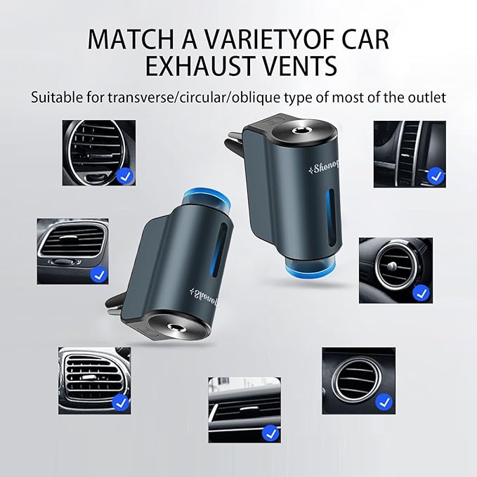 Smart Car Air Fresheners Diffuser with 4pcs Essential Oils, Automotive Scent Dispenser Rechargeable Aromatherapy Diffuser Vent Clip for Cars, 3 Adjustable Modes (Grey with 20pcs Oils)
