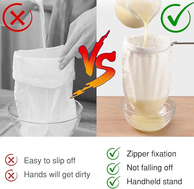Nut Milk Bag Strainer with Stand, Strainers Fine Mesh Bags, Jelly strainer, Reusable Cheese Cloth Bag for Straining for Filter Juices, NutMilk, Cheese, Honey, Butter, L