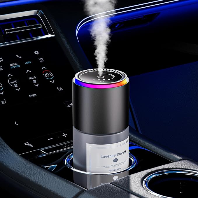 Car Air Freshener,Smart Car Air Freshener, Car Diffuser with 150 ML (5oz) Capacity Multi-fragrance,RGB Music Syncing Light, Auto On/Off (Lavender)