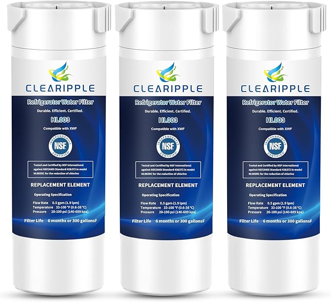 3 Pack XWF Compatible with GE XWF (Not XWFE, NO Chips), GBE21, GDE21, GDE25, GFE24, NSF Certified Refrigerator Water Filter, 6 Month / 300 Gallon