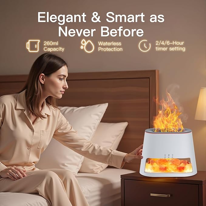 Luxury Himalayan Salt Lamp Humidifier & Aromatherapy Diffuser - 8 Color Mood Lighting w/Remote for Spa, Bedroom, Home Relaxation260ml (White)