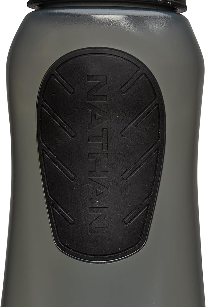 Nathan SpeedDraw 2 Insulated Handheld Running Water Bottle Flask 18oz – Double-Wall Insulation, Ergonomic Grip, Blast Valve Cap, Phone & Key Storage Pockets, Reflective Design