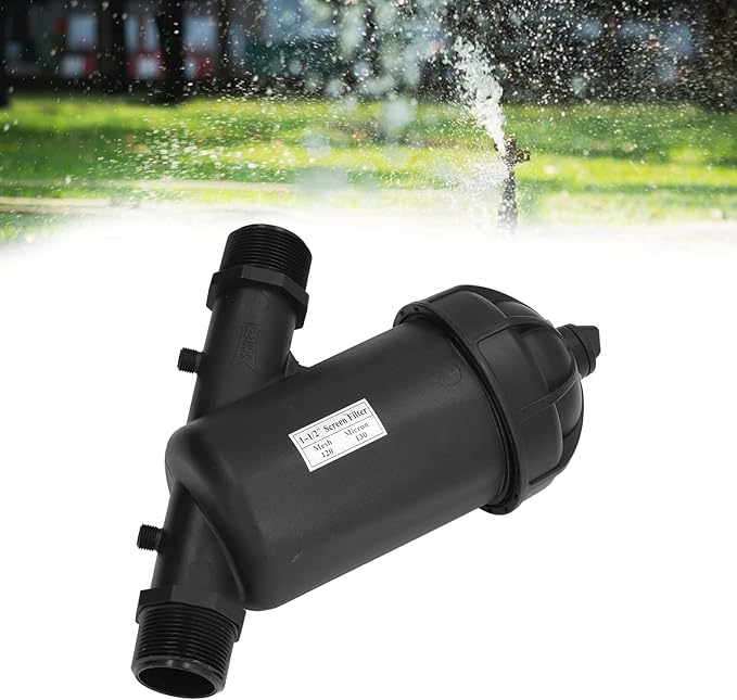 BORDSTRACT Irrigation Filter, G1 1/2 Male Thread Filtration Pump Filter 120 Mesh Drip Filter for Gardening Agriculture and Greenhouse Irrigation
