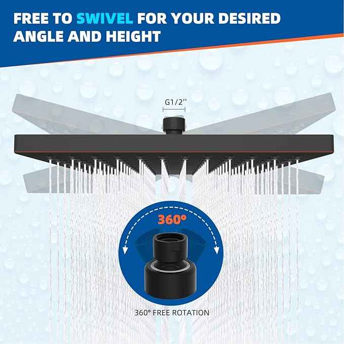 Hibbent cUCPC Certified Thickness Metal Rain Shower Head, 12'' High Pressure Shower Heads, Large Bathroom Shower Head with Adjustable Brass Ball Joint, Waterfall Full Body Coverage, Oil Rubbed Bronze