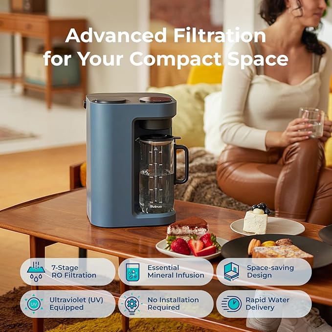 Bluevua RO100ROPOT-Lite(UV) Countertop Reverse Osmosis Water Filter System, Blue, with One Extra Replacement Filter, Bundle