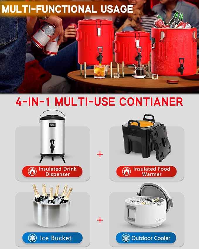 Insulated Beverage Dispenser 3.5 Gallon, Hot Drink Dispenser with 304 Stainless Steel Interior & Spout, Hot Water Dispenser for Parties, Portable Outdoors Water Cooler Jug for Camping Sports