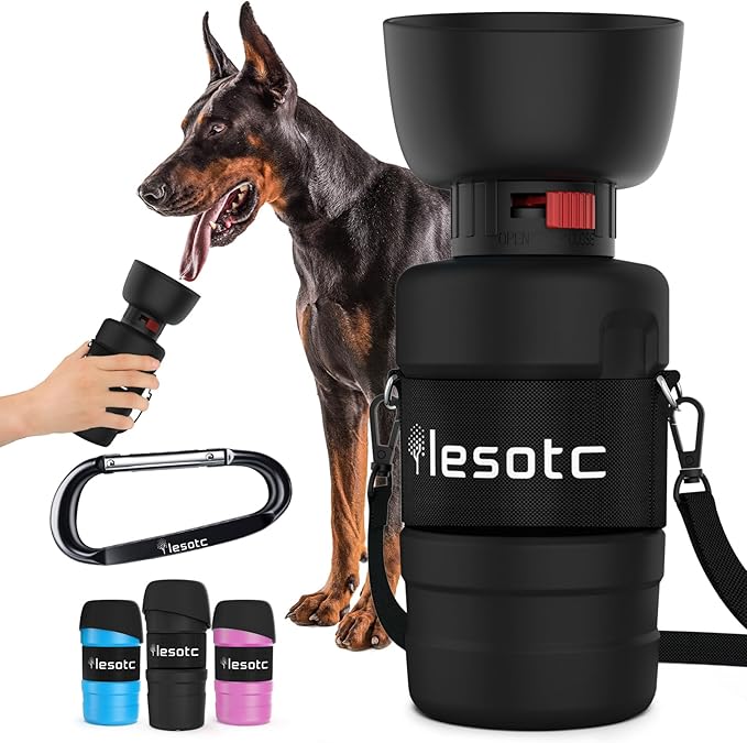 Lesotc Dog Water Bottle, Portable Water Dispenser with Water Bowl, Leak Proof Pet Travel Squeeze Bottle, Puppy Essentials Dog Stuff Accessories for Outdoor Walking, Hiking, Camping Doggie Gift - AquaVibe