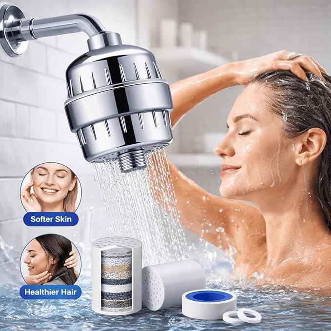 ALFA1 AquaFresh Shower Filter with 15-Stage Filtration | Tool-Free Installation | Hard Water Filter | Prevents Hair Loss | Dandruff | Skin Acne | Removes Chlorine | Universal Fit for All Showers