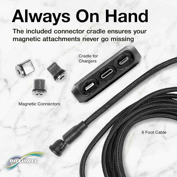 BoxWave Cable Compatible with LARQ Bottle PureVis 25 oz - MagnetoSnap AllCharge Cable, Magnet Charging Cable USB Type-C Micro USB - Jet Black