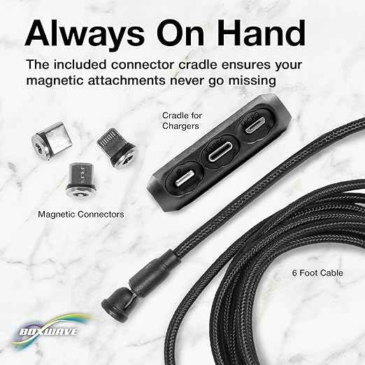 BoxWave Cable Compatible with LARQ Bottle PureVis 17 oz - MagnetoSnap AllCharge Cable, Magnet Charging Cable USB Type-C Micro USB - Jet Black