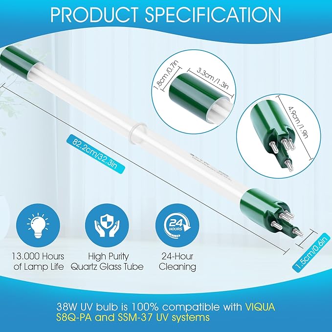 38W UV Bulb Compatible with VIQUA S810RL for S8Q-PA and SSM-37 System, High Output Lamp for Water Purification Annual Replacement UV Light (1 Pack)