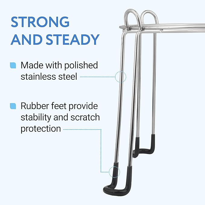 Impresa Gravity Filter Stand - Medium, Silver 8-Inch Rise for Easy Filling & Tall Water Filter Stand - Non-Skid Feet in Polished Stainless Steel - Raised Edges & Water Dispenser Countertop