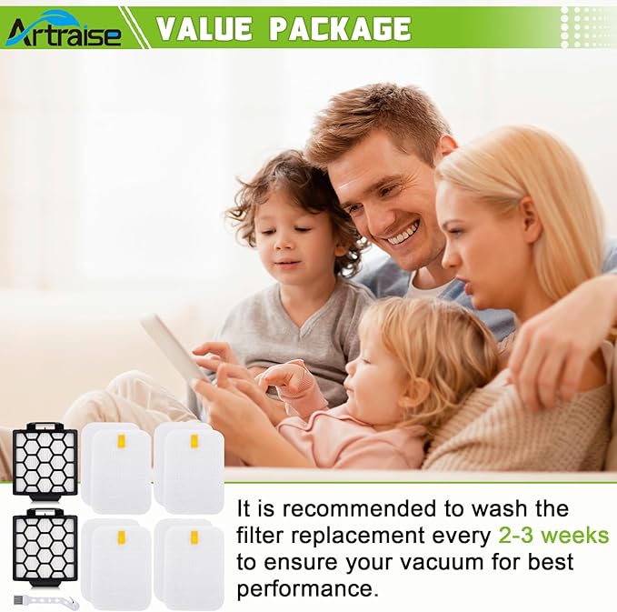 Artraise Filter Replacement for Shark NV255 NV251 NV150 NV151 ZU62 ZU62C ZU60 ZU102 ZU51 Navigator Zero-M Self-Cleaning Brushroll Pet Pro Vacuum, Part #1238FT60 & 1239FT60 (Black) - AquaVibe