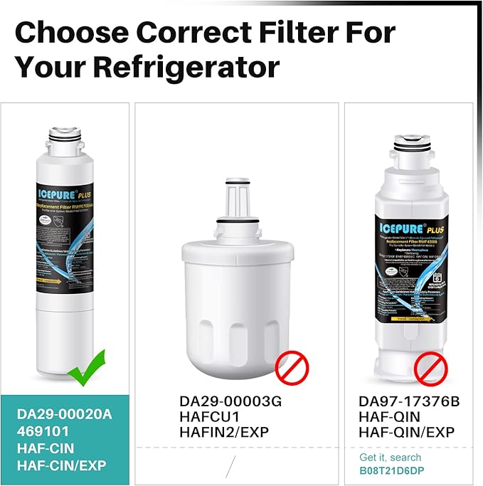 ICEPURE NSF/ANSI 53 Premium Certified DA29-00020B Refrigerator Water Filter Replacement for Samsung DA97-08006A, RF28HMEDBSR, RF263BEAESR, HDX FMS-2, HAF-CIN/EXP, 469101, RF4287HARS, RF28HFEDBSR,2PACK