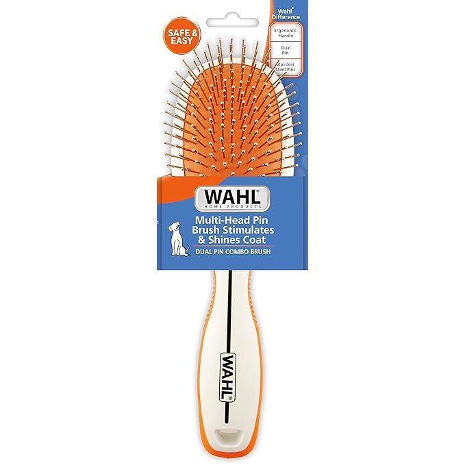 Wahl Premium Pet Double Sided Pin Bristle Brush with Patented Stacked Pin Design for Dogs - Removes Loose Hair & Stimulates the Skin while Creating a Soft Coat Shine - Model 858501 - AquaVibe