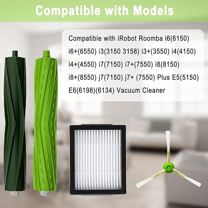 22 Pack Replacement Parts for iRobot Roomba i7 i7+ i3 i3+ i4 J7J7+/Plus i6 i6+ i5+j5+ i8 +/Plus E5 E6 E7 I & E & J Series Vacuum Cleaner, 2 Set of Roller Brush & 10 Filters & 10 Side Brushes - AquaVibe
