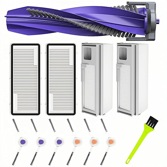 Accessories Replacement Compatible with Narwal Freo X Ultra/Plus Robot Vacuum, 12 Vacuum Accessories Set, 1 Main Brush, 2 Hepa Filter, 2 Dust Bags, 6 Side Brushes, 1 Cleaning Brush - AquaVibe