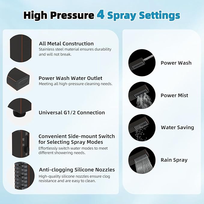 Hibbent cUPC Certified High Pressure 10'' Rainfall Shower Head, Showerhead Combo with 4-mode Handheld Spray, Adjustable Extension Arm, Extension Bar, Easy Reach Holder, 71'' Hose, Oil Rubbed Bronze