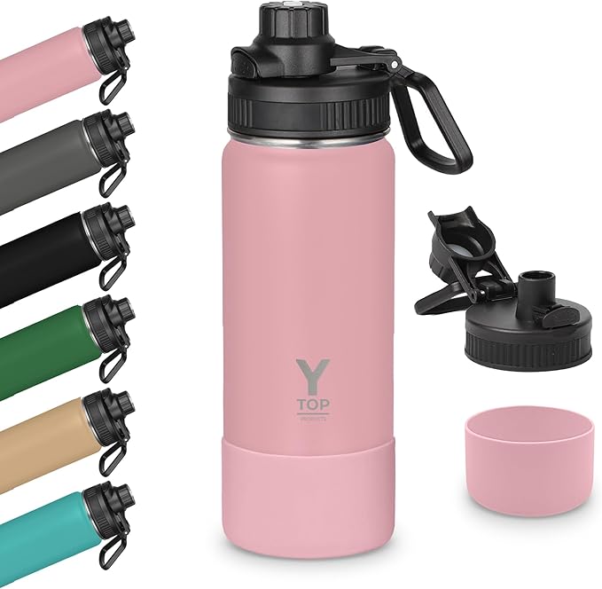 Y TOP 18 oz Insulated Water Bottle Leak Proof Spout Lid Fits in Car Cup Holder – Double Wall Dishwasher Safe Easy Clean stainless steel drinking water bottle for Gym Kids Sports Travel Hiking School