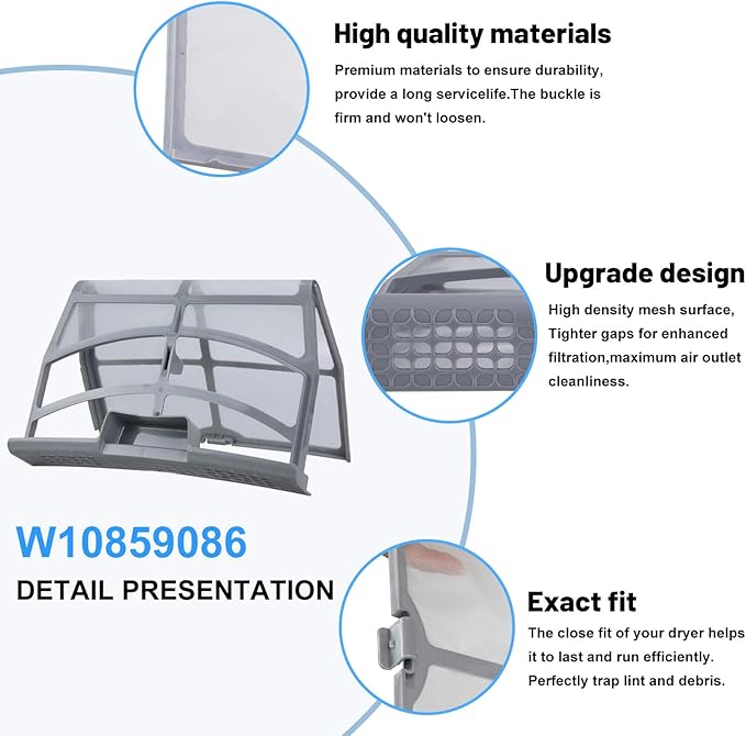 Sikawai W10859086 Dryer Lint Screen Filter Replacement Fit For Whirl-pool May-tag Ken-more Dryer Replaces W10608811 W10701353 MEDB835DW4 MEDB835DW3 4378144 AP5999318 PS11731421