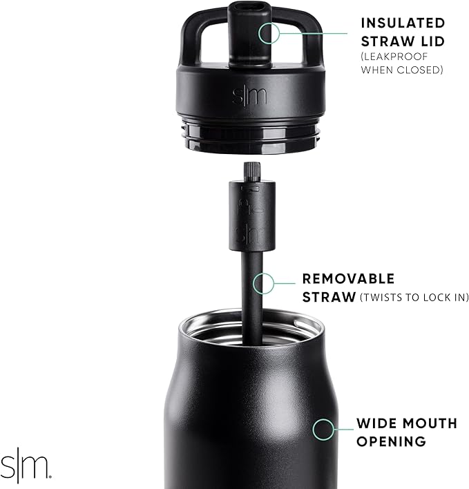 Simple Modern Water Bottle with Push Button Straw Lid | Ceramic-Lined Insulated Stainless Steel | Travel Water Bottles for Gym & Sports | Leak Proof | 34oz, Mistletoe