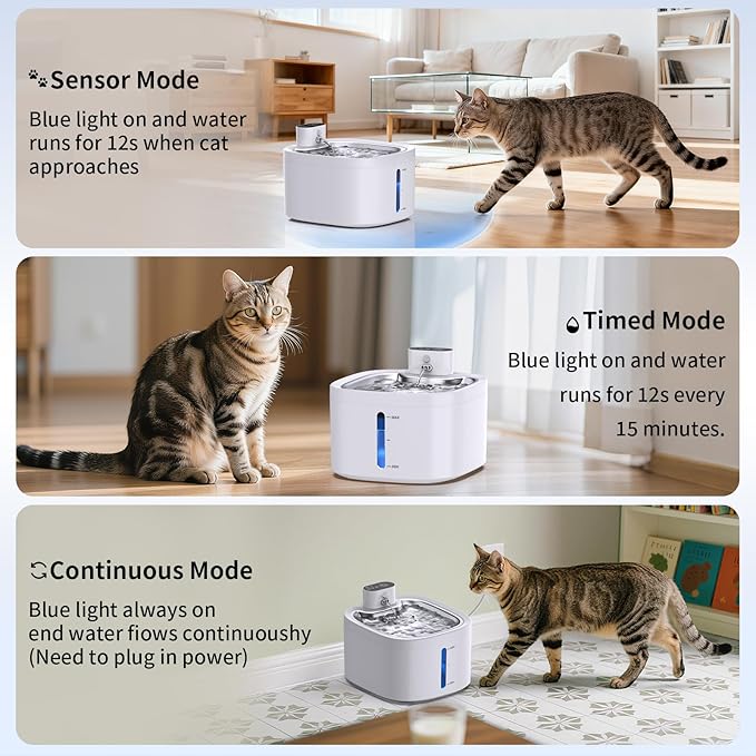 Wireless Cat Water Fountain, 118oz/3.5L Battery Operated Pet Water Dispenser with Stainless Steel Tray, Ultra Quiet Automatic Fountain with Motion Sensor for Cats Dogs (Cat Fountain+8Filters)