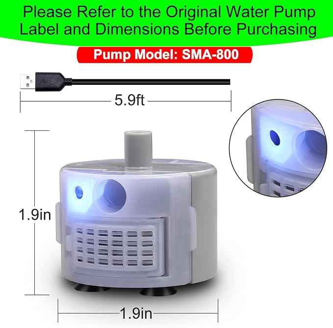 Cat Water Fountain Pump,Pet Water Fountains Pumps Replacement SMA-800 Submersible Motor,Cat Fountain Pump for Stainless Steel Cat Water Dispenser