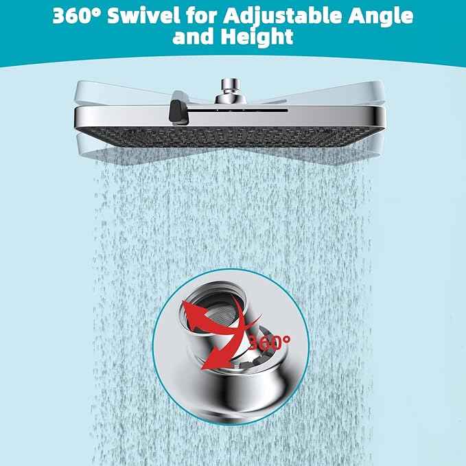 Hibbent cUPC Certified 5 Spray Modes Shower Head, 13'' High Pressure Large Rainfall Shower Head, High Flow Waterfall Bathroom Fixed Showerheads with Adjustable Swivel Ball Joint, Chrome