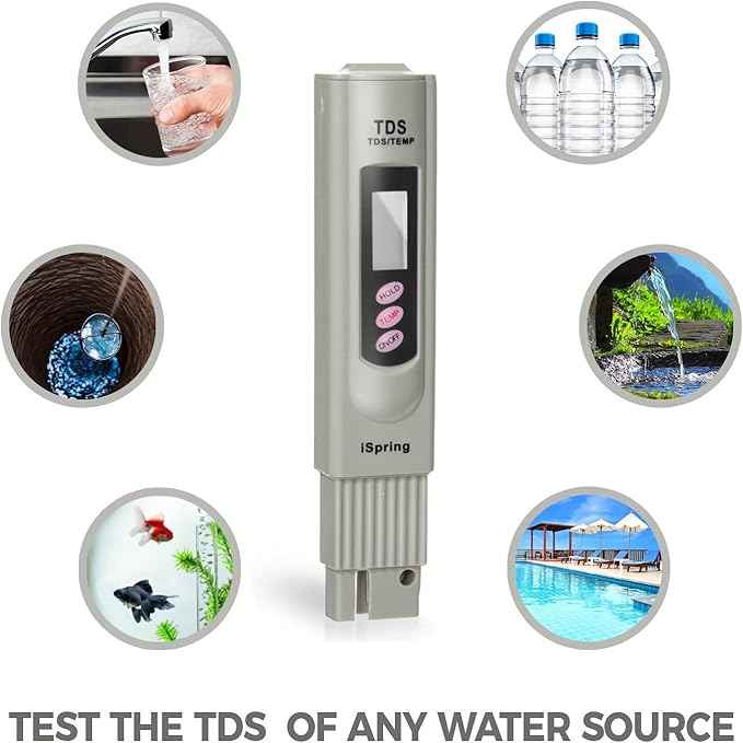 iSpring TDS 3-Button Digital Water Quality Test Meter with Temperature Test Function