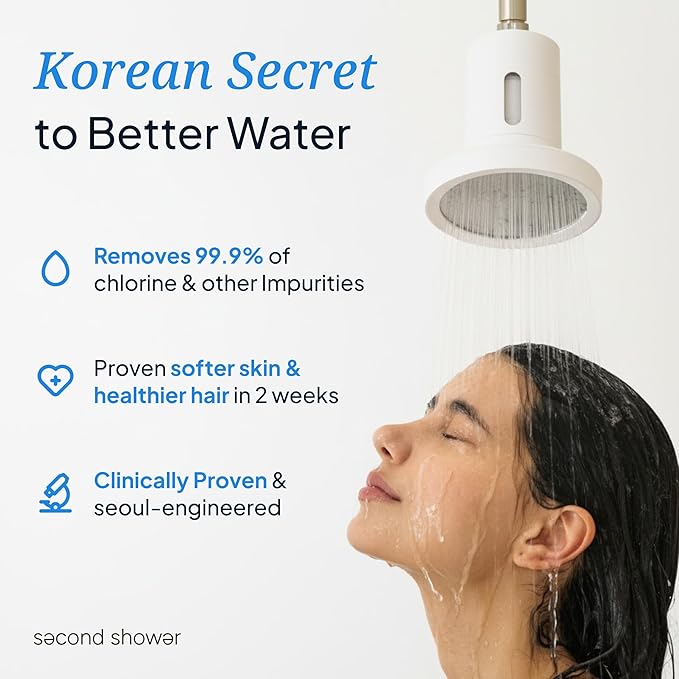SecondShower Filtered Shower Head for Hard Water, Clinically Proven, NSF Certified 99.9% Chlorine Removal, High Pressure, Korean Beauty Secret Natural Filter (Matte White (Forest Green))