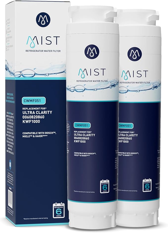 Mist Ultra Clarity Water Filter Replacement for Bosch, Refrigerator Water Filter compatible with 644845, 9000077104, 9000194412, Haier 0060820860, 0060218744, Miele KWF1000 (2 pack)